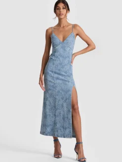 Alice and Olivia MIDI*JULIETTA DENIM MIDI DRESS