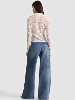 Alice and Olivia CROP TOPS*KARA LACE BUTTON DOWN GREY MINERAL