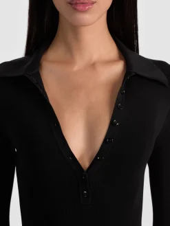 Alice and Olivia BODYSUITS*KEENAN POLO BODYSUIT BLACK