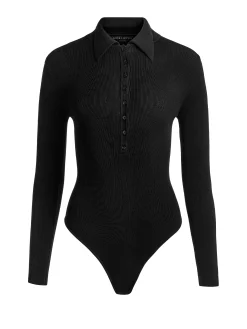 Alice and Olivia BODYSUITS*KEENAN POLO BODYSUIT BLACK