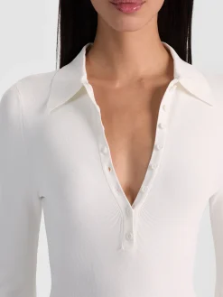 Alice and Olivia BODYSUITS*KEENAN POLO BODYSUIT SOFT WHITE