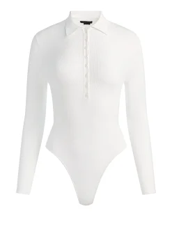 Alice and Olivia BODYSUITS*KEENAN POLO BODYSUIT SOFT WHITE