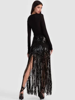 Alice and Olivia MAXI*KENDRA SEQUIN FRINGE MAXI SKIRT