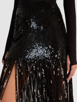Alice and Olivia MAXI*KENDRA SEQUIN FRINGE MAXI SKIRT