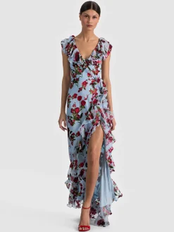 Alice and Olivia MAXI*KRISTEN RUFFLE WRAP MAXI DRESS