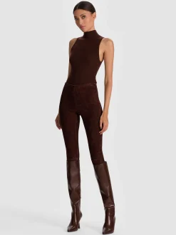 Alice and Olivia LEATHER AND SUEDE*LENNOX SUEDE LEGGING DARK CHOCOLATE