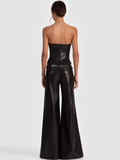 Alice and Olivia ANDREW PANT|JADE MESH BUTTON DOWN*MADISON VEGAN BUSTIER TOP GOLD