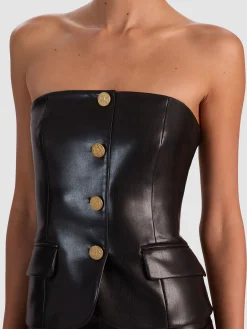 Alice and Olivia ANDREW PANT|JADE MESH BUTTON DOWN*MADISON VEGAN BUSTIER TOP GOLD