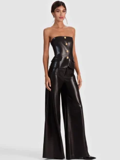 Alice and Olivia ANDREW PANT|JADE MESH BUTTON DOWN*MADISON VEGAN BUSTIER TOP GOLD