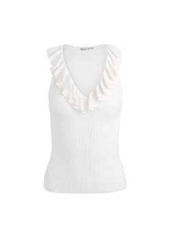 Alice and Olivia TANKS*MARNIE RUFFLE TANK WHITE
