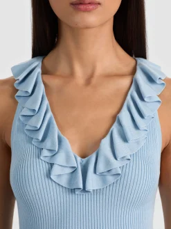 Alice and Olivia TANKS*MARNIE RUFFLE TANK ROCKSTAR BLUE
