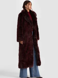 Alice and Olivia COATS*MARVIN FAUX FUR MAXI COAT BLACK
