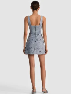 Alice and Olivia MINI*MARYANN LASER-CUT DENIM DRESS WHITE