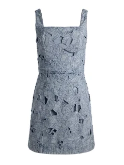 Alice and Olivia MINI*MARYANN LASER-CUT DENIM DRESS WHITE