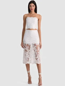 Alice and Olivia MIDI*MEDINE EMBELLISHED LACE MIDI SKIRT CAROLINA BLUE