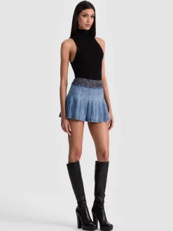 Alice and Olivia MINI*MERA DENIM MINI SKIRT SOFT WHITE