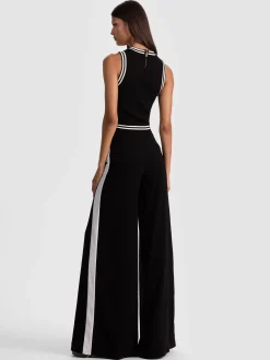 Alice and Olivia WIDE LEG*NESSI TROUSER WITH SIDE STRIPE OFF WHITE