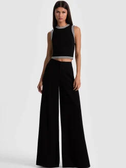 Alice and Olivia WIDE LEG*NESSI TROUSER WITH SIDE STRIPE OFF WHITE