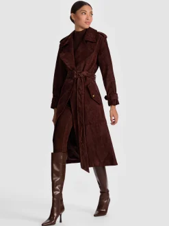 Alice and Olivia COATS*NEVADA SUEDE TRENCH COAT BLACK