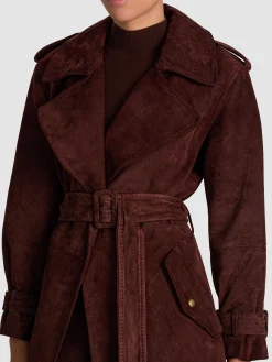 Alice and Olivia COATS*NEVADA SUEDE TRENCH COAT BLACK