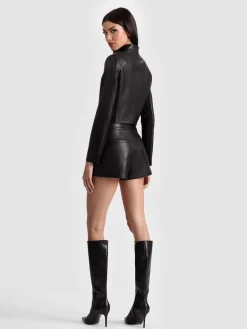 Alice and Olivia LEATHER + SUEDE*NEW HARVEY LEATHER JACKET OFF WHITE