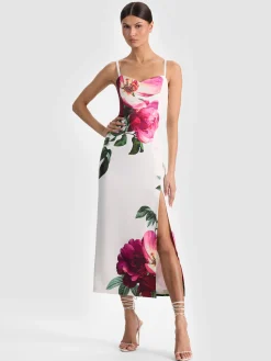 Alice and Olivia MIDI*NINA MIDI DRESS EMPRESS BLOOM OFF WHITE