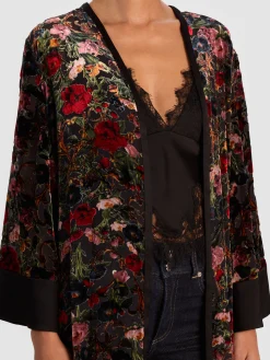 Alice and Olivia JACKETS*NOMI MAXI KIMONO GREEN MYSTIQUE/BLACK