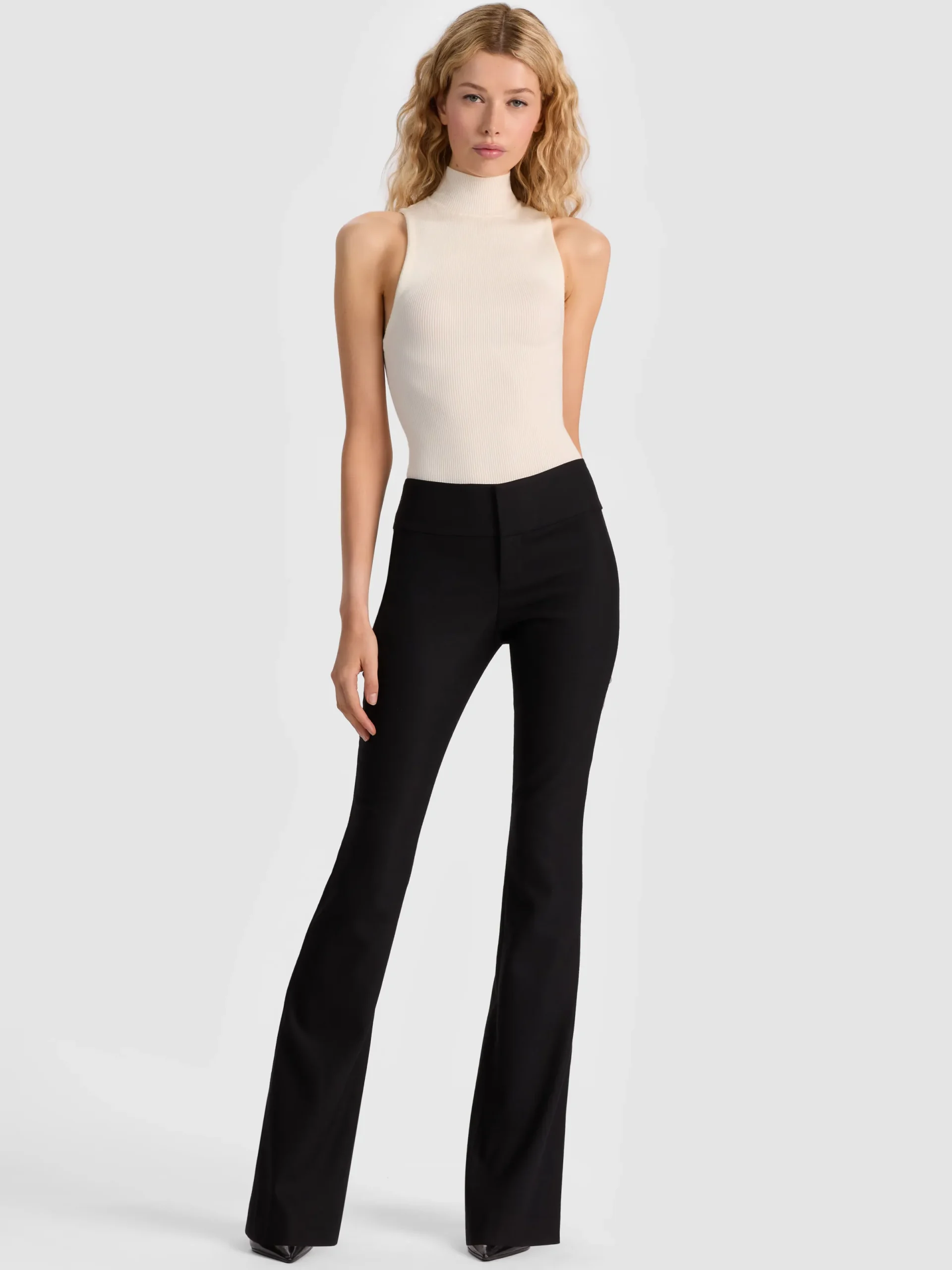 Alice and Olivia ANDREW PANT|JADE MESH BUTTON DOWN*OLIVIA WOOL BOOTCUT PANT WHITE