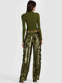 Alice and Olivia CARGOS*OLYMPIA SEQUIN CARGO PANT MIDNIGHT BLUE