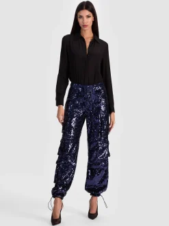 Alice and Olivia CARGOS*OLYMPIA SEQUIN CARGO PANT DARK OLIVE