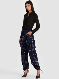 Alice and Olivia CARGOS*OLYMPIA SEQUIN CARGO PANT DARK OLIVE
