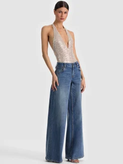 Alice and Olivia BODYSUITS*PIPPA SEQUIN BODYSUIT GREY MINERAL