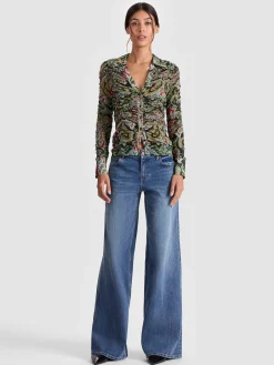 Alice and Olivia CROP TOPS*PORTIA MESH BUTTON DOWN OFF WHITE