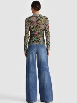 Alice and Olivia CROP TOPS*PORTIA MESH BUTTON DOWN OFF WHITE