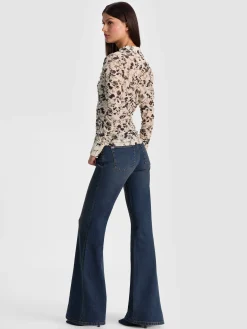 Alice and Olivia CROP TOPS*PORTIA MESH BUTTON DOWN ARDEN FOREST SM