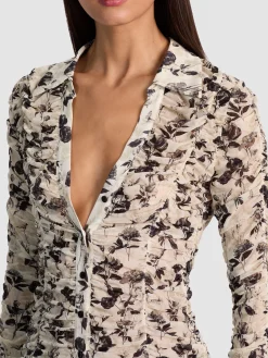 Alice and Olivia CROP TOPS*PORTIA MESH BUTTON DOWN ARDEN FOREST SM