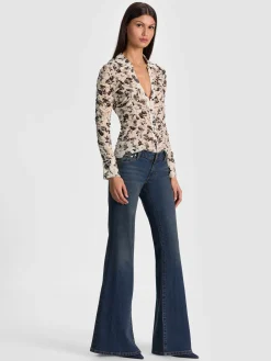 Alice and Olivia CROP TOPS*PORTIA MESH BUTTON DOWN ARDEN FOREST SM