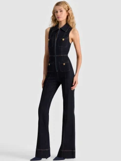 Alice and Olivia JUMPSUITS + ROMPERS*RACHEL SLEEVELESS DENIM JUMPSUIT