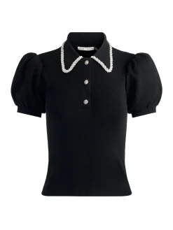 Alice and Olivia PULLOVERS*RAMONA EMBELLISHED POLO ECRU