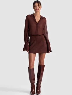 Alice and Olivia MINI*RILEY SUEDE MINI SKIRT OFF WHITE/OATMEAL