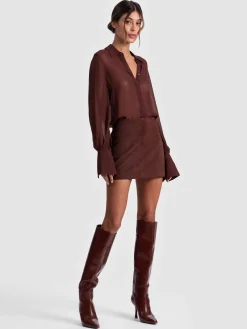 Alice and Olivia MINI*RILEY SUEDE MINI SKIRT OFF WHITE/OATMEAL