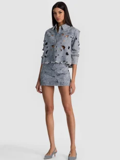 Alice and Olivia MINI*RUBI LASER-CUT DENIM SKIRT