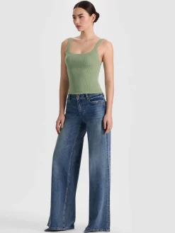 Alice and Olivia TANKS*SHANA RIBBED TANK GREY MINERAL