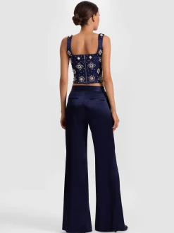 Alice and Olivia WIDE LEG*SHANE WIDE LEG PANT MIDNIGHT BLUE