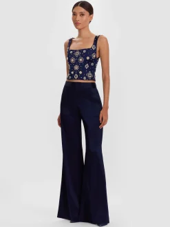 Alice and Olivia WIDE LEG*SHANE WIDE LEG PANT MIDNIGHT BLUE