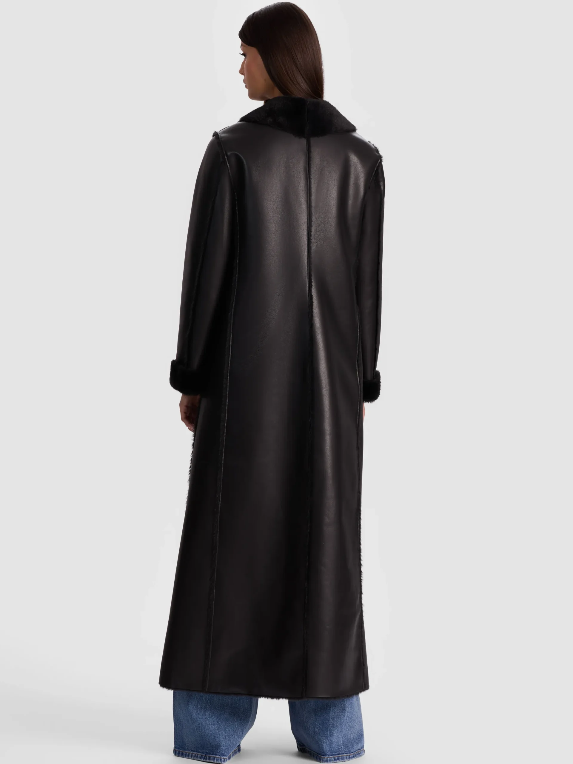 Alice and Olivia COATS*SHELBY FAUX SHEARLING MAXI COAT GREY MINERAL