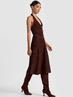 Alice and Olivia MIDI*SOSIE SUEDE MIDI SKIRT BLACK