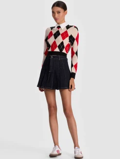 Alice and Olivia MINI*SUZIE DENIM PLEATED MINI SKIRT