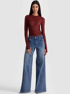 Alice and Olivia BODYSUITS*TAEYN LACE BODYSUIT GREY MINERAL