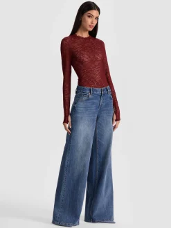 Alice and Olivia BODYSUITS*TAEYN LACE BODYSUIT GREY MINERAL